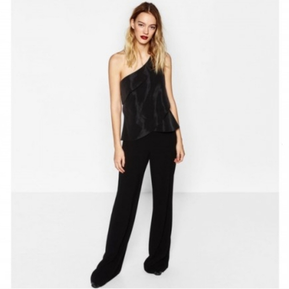 Zara Tops - NWOT Zara Black Asymmetric Woven Taffeta Top Size Large